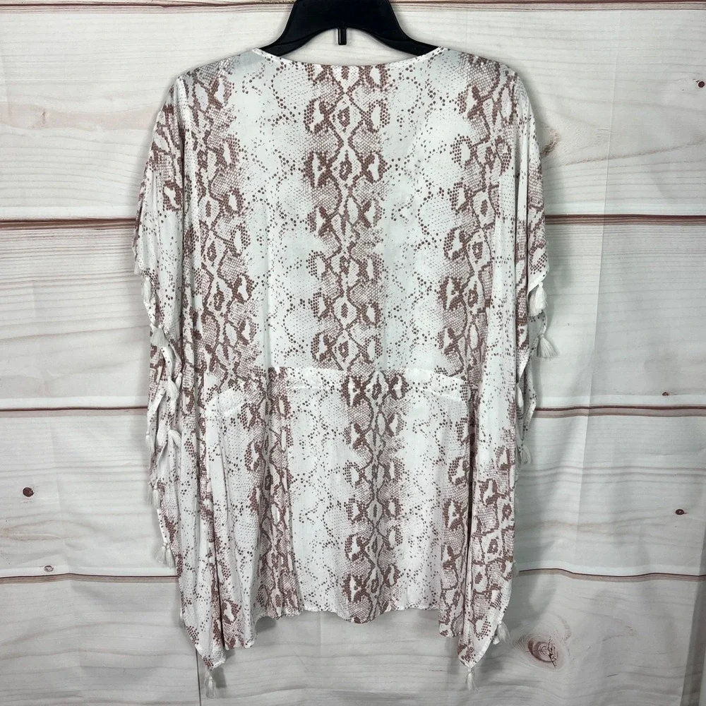 Surf Gypsy Top Women Small White Snakeskin Cover Up Drawstring Tassels Lace Trim